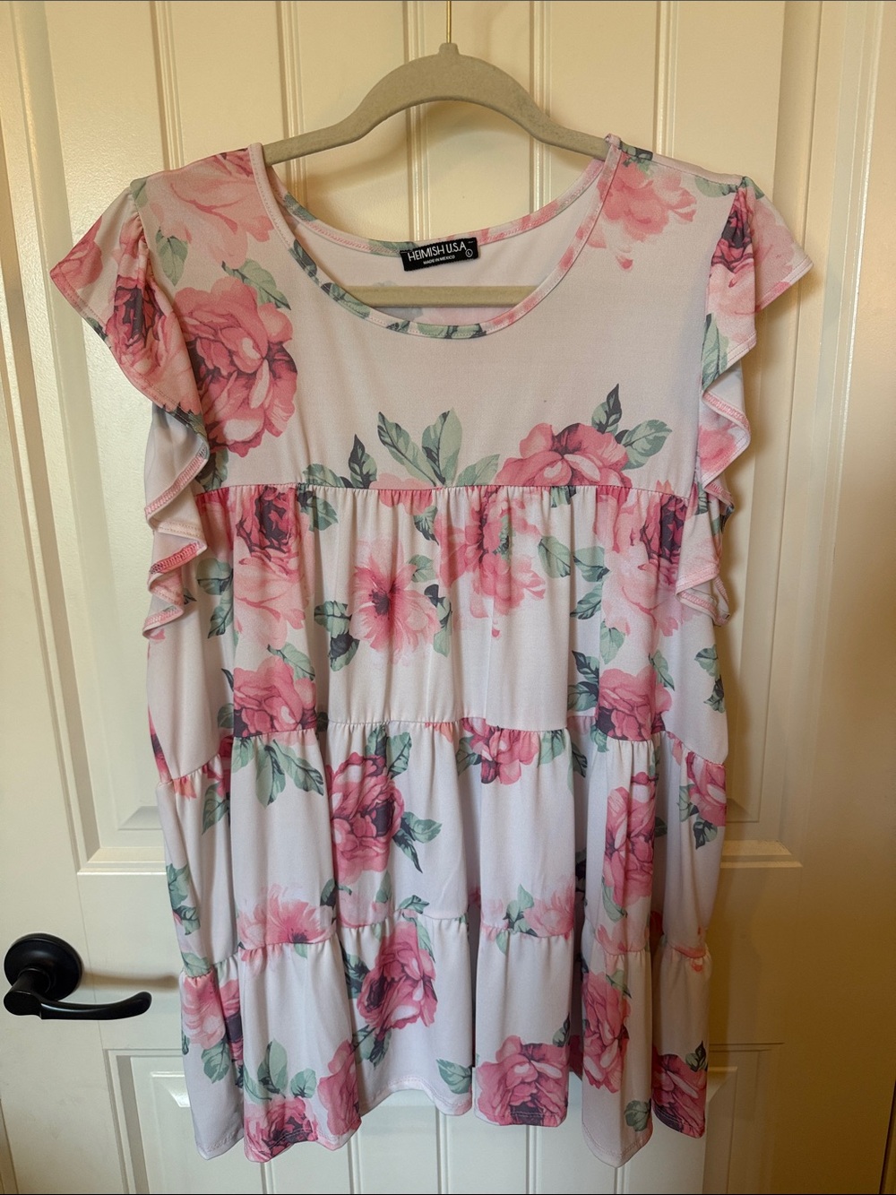 HEIMISH USA Pink Floral Ruffle Sleeve Women Top